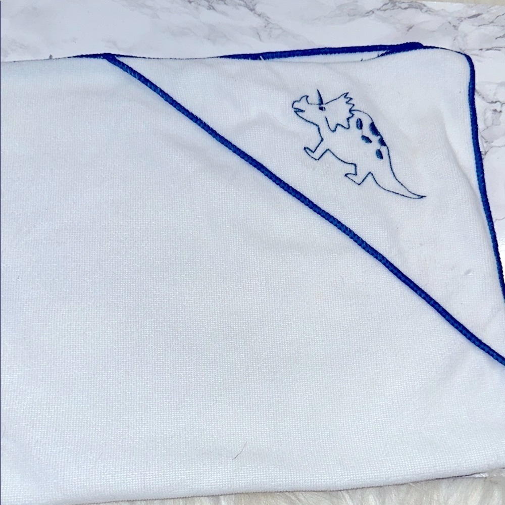 Greenbrier international babies Blue and White Dinosaur Hooded Towel